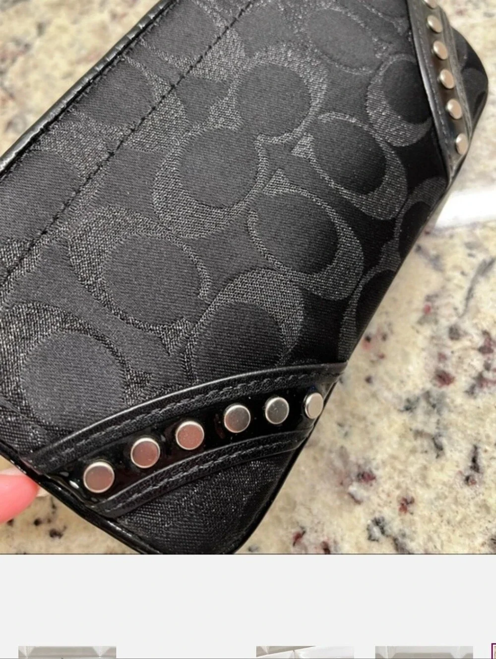 Coach Signature Wristlet with Metallic Sheen & Stud Accents EUC